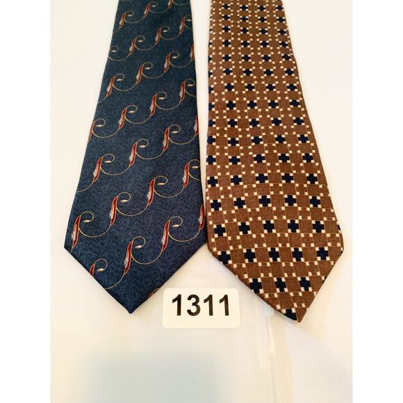 BILL BLASS 2 Pc Men’s Neck Ties From Black Label & NEO Collections Blue Brown - Picture 7 of 7